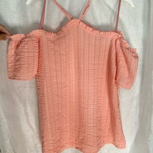 Coral blouse- off the shoulder